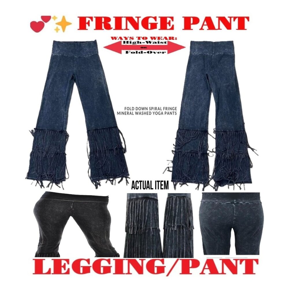 🛑 BULLY Fold Over FRINGE ➕🆒 LEGGING PANT High Waist Acid Wash 💸BUY NOW‼️🟢